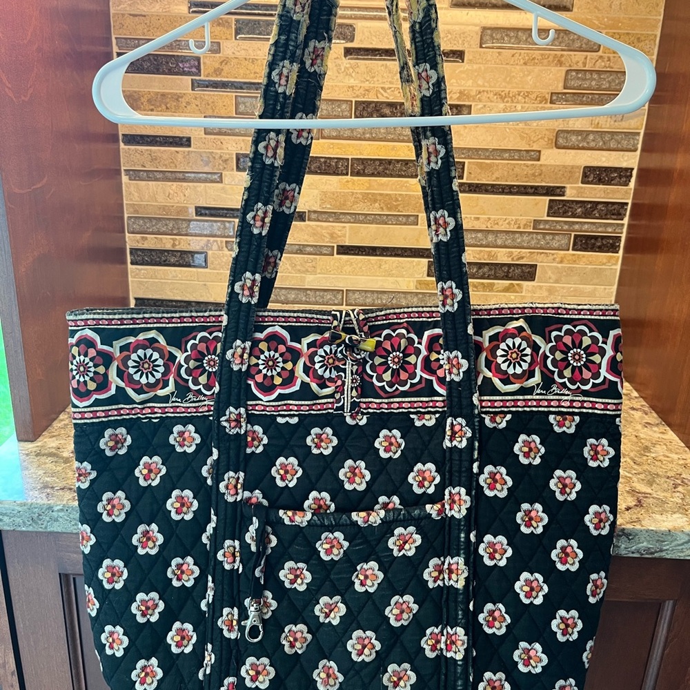 Vera Bradley Black and Red Tote Bag with Floral Design